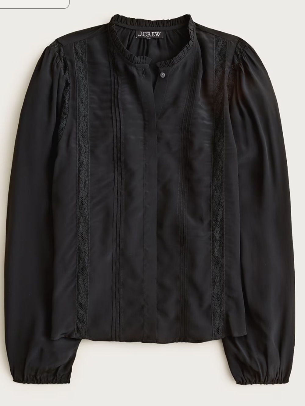 J Crew Lace-trim pintuck top in crepe de chine